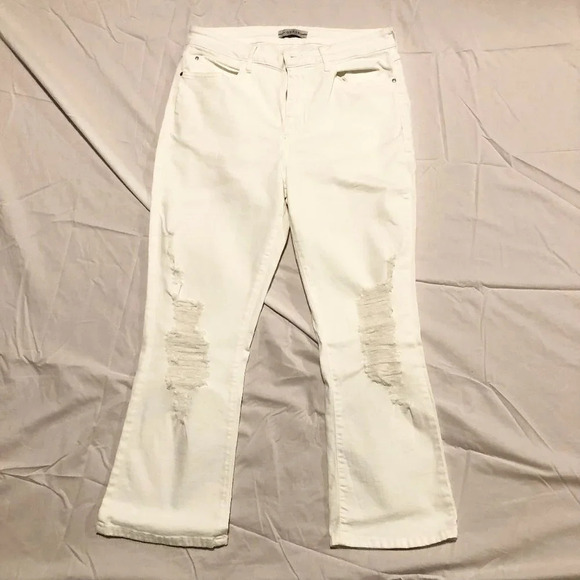 Guess High Rise Flare Distressed Jeans Size 32 White - Picture 1 of 16